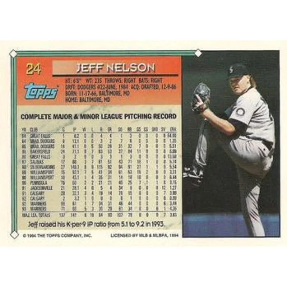 1994 Topps Jeff Nelson # 24 Seattle Mariners